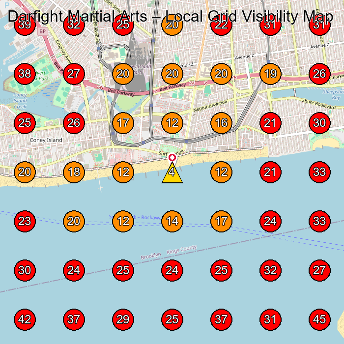 Darfight Martial Arts GeoGrid visibility map for Martial Arts School in Brooklyn